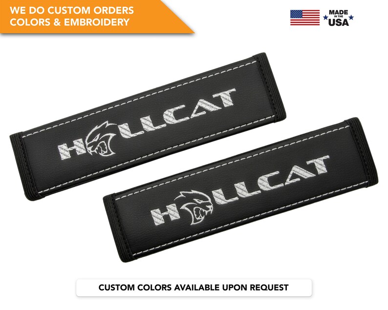 Custom Embroidered SRT Hellcat Design Black Seat Belt Cover Set New Item!