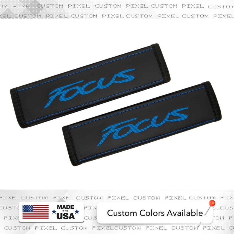 Ford Focus Car Seat Belt Covers Embroidery Logo Leather Shoulder Pads Handmade Custom Gift Idea