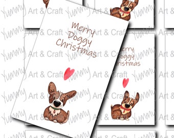 Merry Doggy Christmas Gift Tag, Printable, Digital Download, JPG - A4 and Letter 8.5x11 inches Sizes