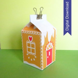 Gingerbread House Milk Carton Treat Box,  Printable, Digital Download, PDF - A4 and Letter 8.5x11 inches Sizes