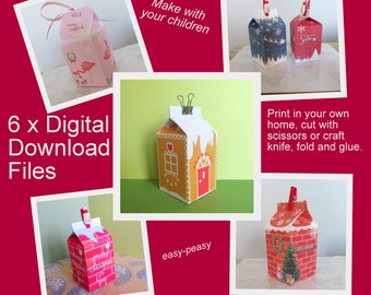 BUNDLE - Christmas Milk Carton Treat Boxes,  6x Printable, Digital Downloads, PDF - A4 and Letter 8.5x11 inches Sizes