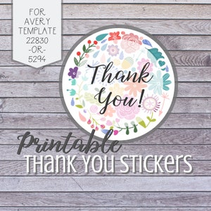 Printable Thank You Stickers Digital Download Sticker Etsy