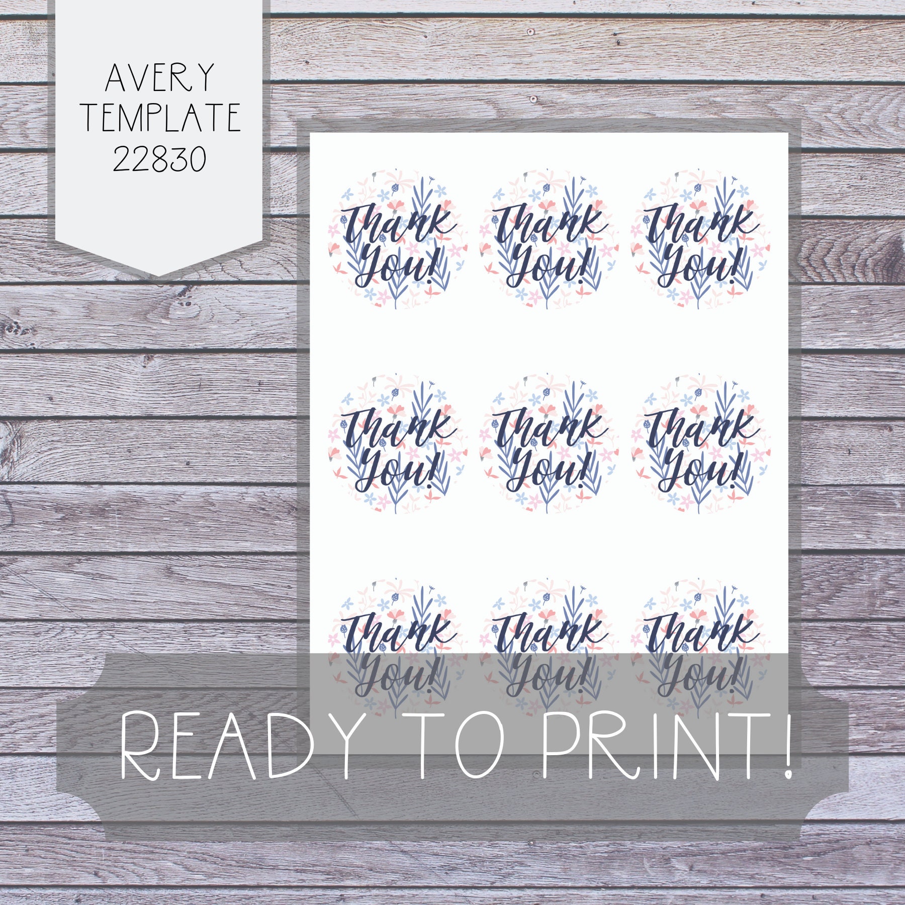 Printable Thank You Stickers, Digital Download Sticker Template, Avery Template 5294, Avery Template 22830, Print at Home