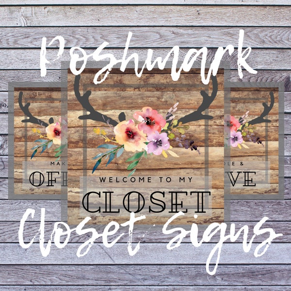 Poshmark Closet Signs Poshmark Signs Rustic Decor Farm Floral Listings Organizational Poshmark Seller Closet Decor Digital Download Download