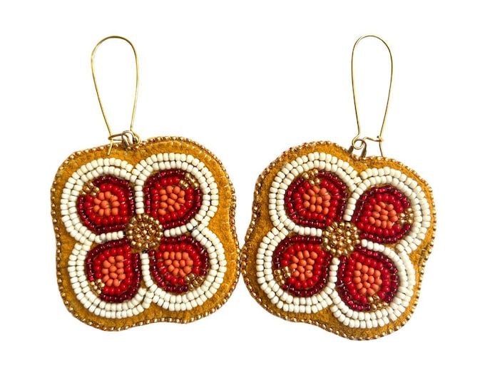 Four Petal Floral Earrings- Red, White, Gold