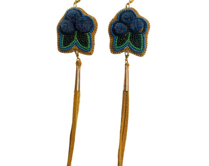Tufted and (detachable) Tasseled Blueberry Earrings