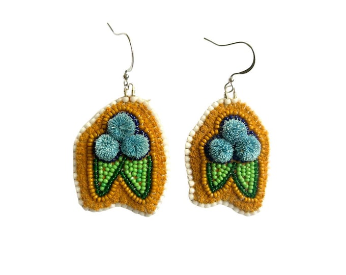 Beaded Blueberry Tufted Earrings - Mini