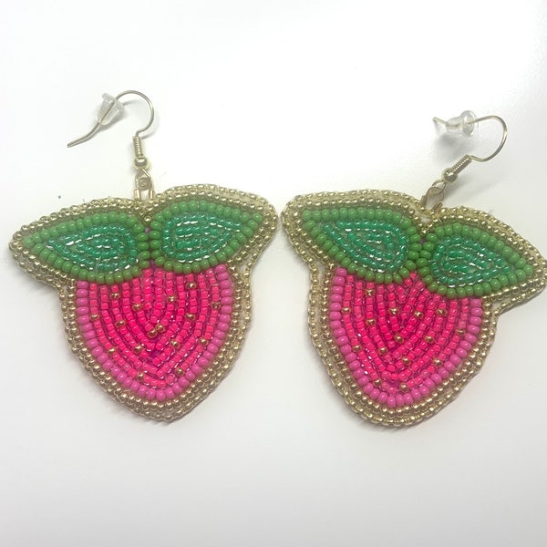 Hot Pink Beaded Strawberry Earrings