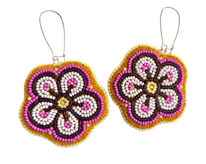 Beaded Floral Earrings - Fuschia Glow