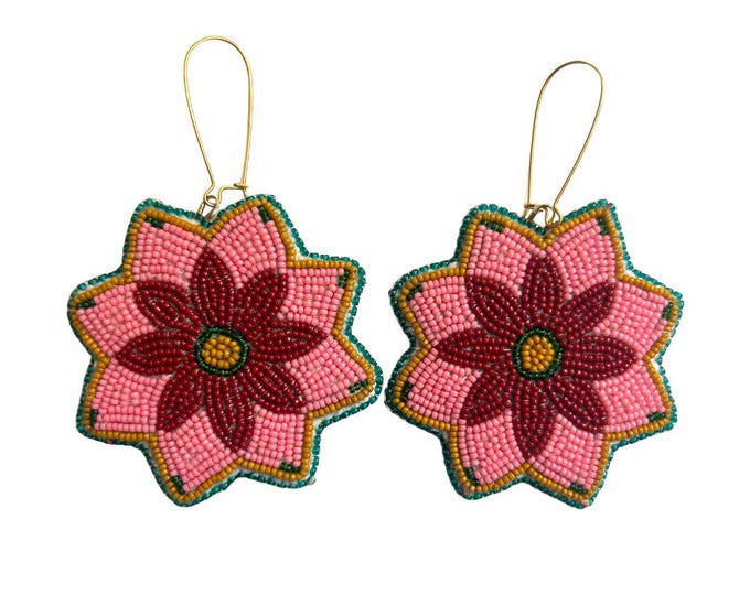 8 Petal Floral Earrings - Pink, Burgundy