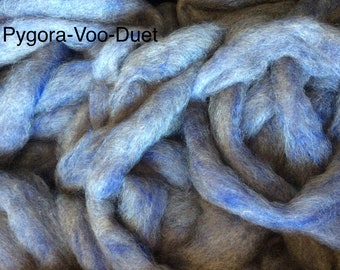 Roving Pygora Goat "Voo-Duet" with Sapphire Colored Merino, priced by the ounce
