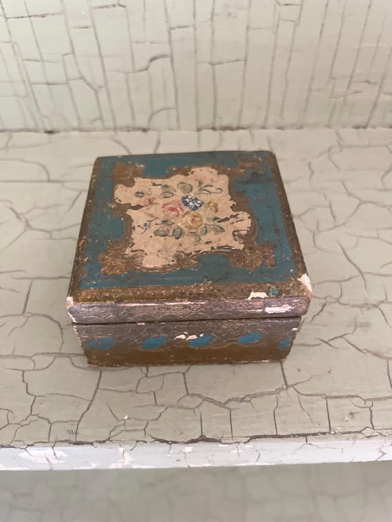 Small Floral Italian Florentine Trinket / Jewelry Box