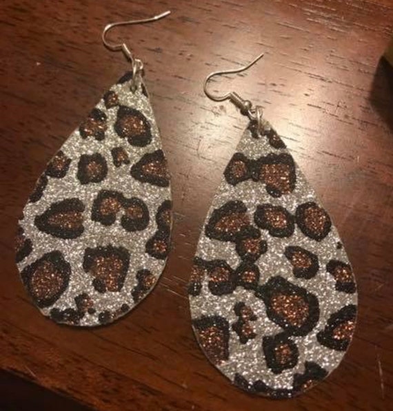Glitter Leopard Print Faux Leather Earrings - Leopard Faux Leather Earrings Glitter Leopard Print Faux Leather Earrings - Leopard Faux Leather Earrings