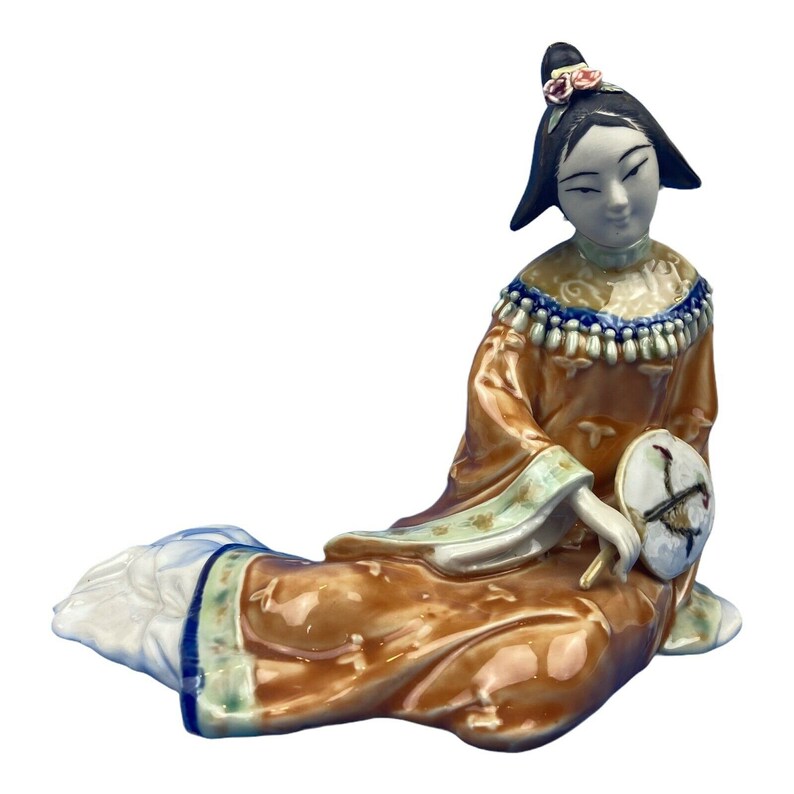 Shiwan Style Chinese Porcelain Lady Figurine Sitting Holding a Etsy