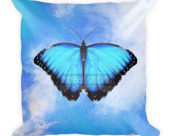 Blue butterfly throw pillow