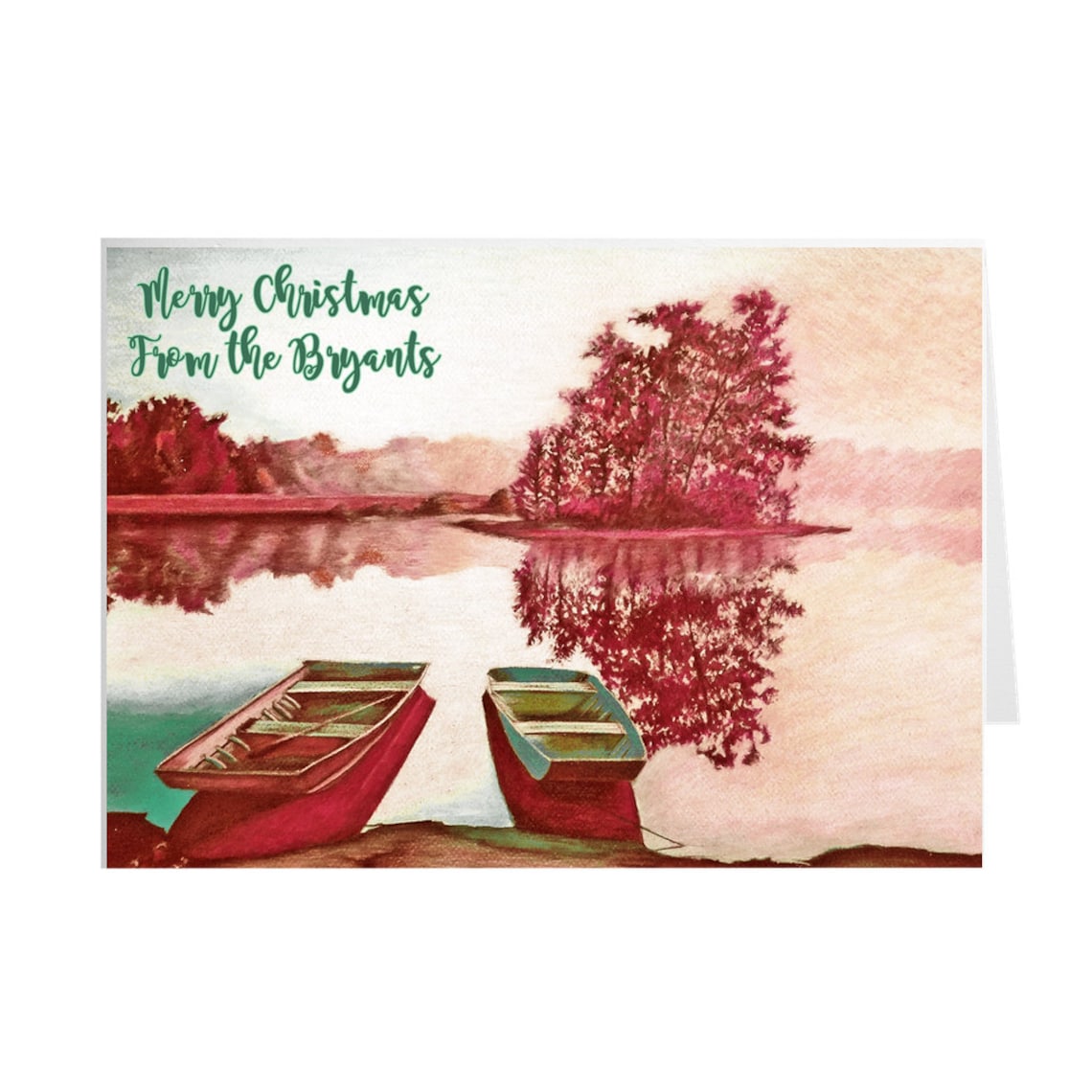 Custom Boats on Lake Holiday Christmas Greeting Cards 7 X 5 10 or 25