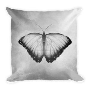 Black and white neutral butterfly throw pillow