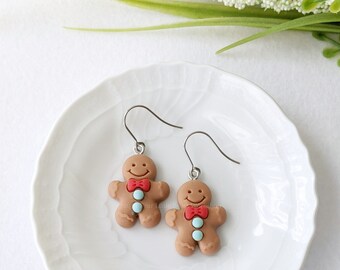 Christmas Gingerbread Man Dangle Earrings, Necklace and Set / Includes Gift Bag