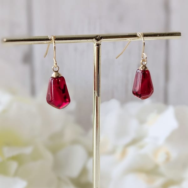 Red Pomegranate Seed Dangle Earrings: Hypoallergenic Hooks Includei Gift Bag