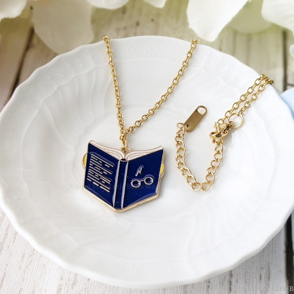 Book Charm Necklace (16 inch+ extension chain) / Includes Gift Bag / Book Jewelry, Librarian Necklace, Teacher necklace, Novel Necklace