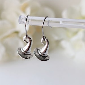 Halloween Antique Silver Small Witch Hat Dangle Drop Earrings / Hypoallergenic Stainless Steel Hooks / Includes Gift Bag  / Wizard Hat