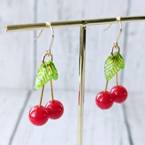 Cute Red Cherry Earrings Includes Gift Bag / Red Fruits Drop Earrings / Hypoallergenic Stainless Steel Earring Hooks