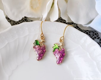 Enamel Grape Earrings: Fruit Jewelry Set Includes Gift Bag