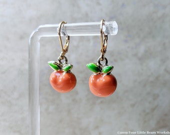 Orange Fruit Earrings, Necklace or Set : Enamel Charm, Stainless Steel Hooks Includes Gift Bag