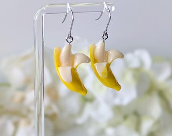 Banana Dangle Earrings: Hypoallergenic Stainless Steel Earring Hook w Gift Bag