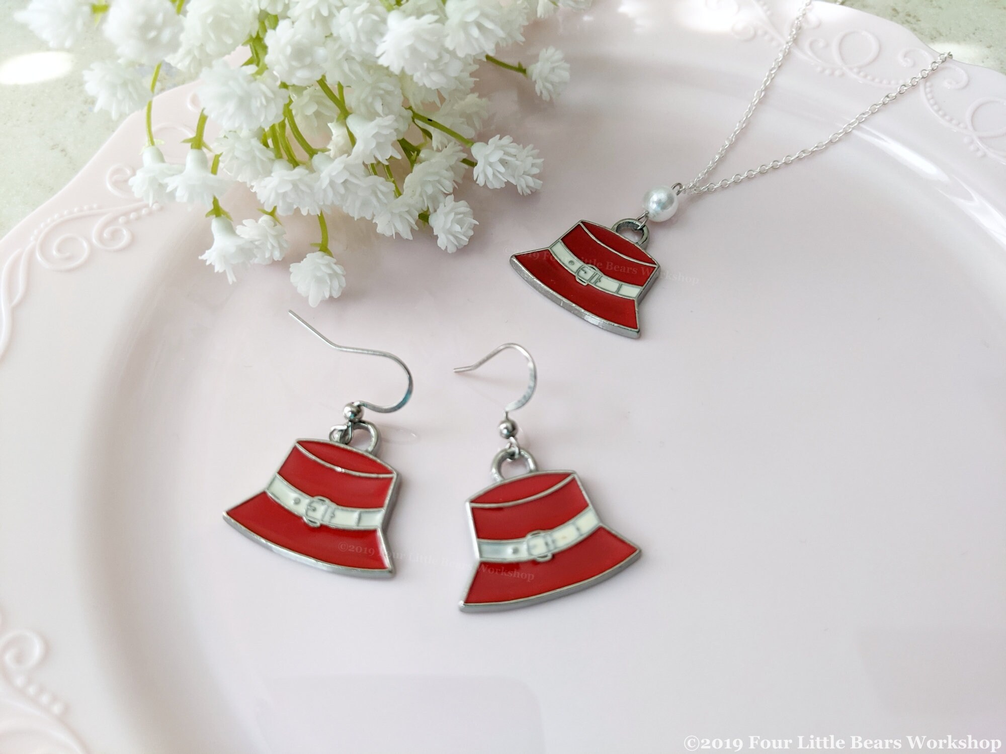 Custom Designed Red Bejeweled Hat & Necklace Set Red Rhinestone Statement Necklace & Earrings Set - Etsy main image 4