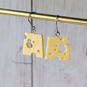 Premium Swiss Cheese Slice Drop Dangle Earrings / Stainless Steel Ear Hooks / Includes Gift Bag / cheese earrings
