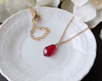 Red Pomegranate Seed Necklace: Stainless Steel Chain Includes Gift Bag