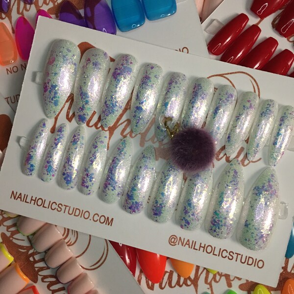 Press on Nails | Fantasy | Long Stiletto Nails | Nail Dangle | Fake Nails | Glass Nails | Press-on Nails | READY TO SHIP