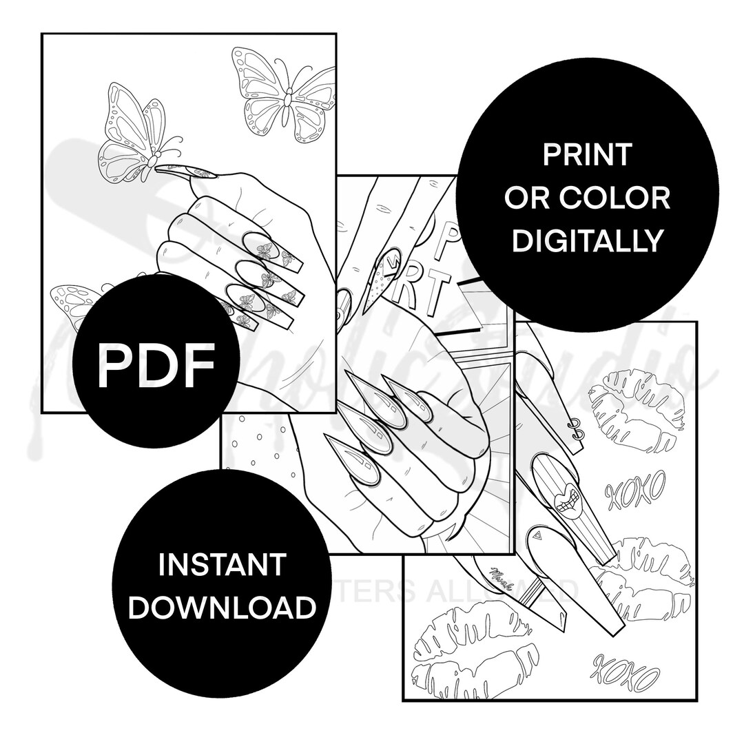 Nail Art Coloring Pages Bundle A Printable Pages Nailholicstudio ...