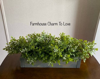 Boxwood table arrangement,farmhouse arrangement,greenery arrangement,farmhouse decor