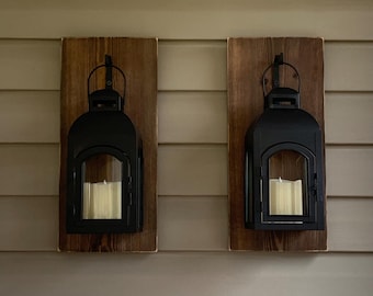 Black Metal Arch Lantern Sconce: Farmhouse Wall Decor