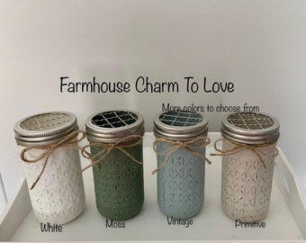 Quilted toothbrush holder,painted mason jars,farmhouse decor