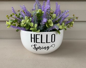 Hello Spring Floral Arrangement, Spring Decor, Greenery, Lavender Arrangement