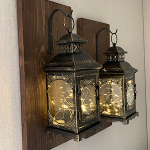 Rustic Lanterns, Farmhouse Wall Decor, Wood Sconce with Lantern, Farmhouse Decor