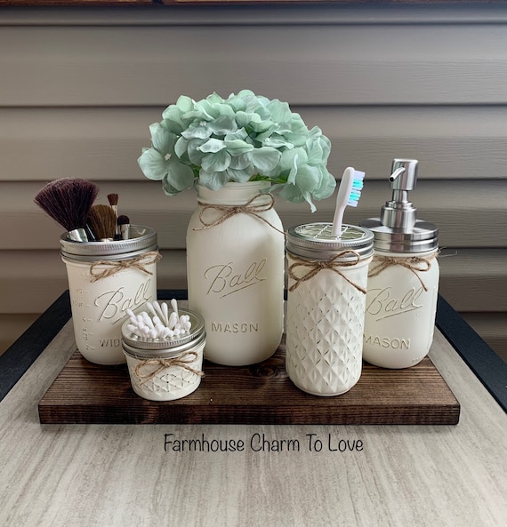 5 Piece Mason Jar Bathroom Set farmhouse Bathroom Decor rustic