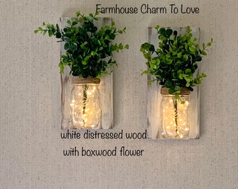 Mason jar wall sconces with lights, Jars with fairy lights, Wall hanging