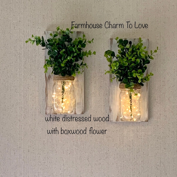 Mason jar wall sconces with lights, Jars with fairy lights, Wall hanging