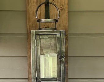 Distressed metal lantern sconce, Farmhouse decor,Wall decor