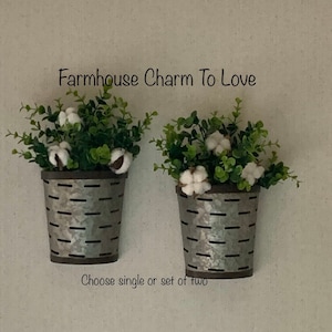 Olive Buckets With Flowers,Farmhouse decor, wall buckets,farmhouse wall sconces