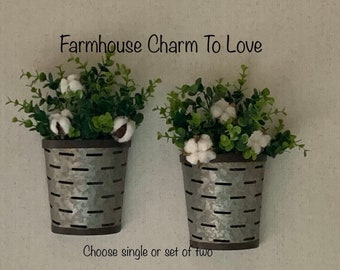 Olive Buckets With Flowers,Farmhouse decor, wall buckets,farmhouse wall sconces