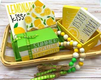 Lemonade Tiered Tray Decor – Summer Farmhouse Display Set