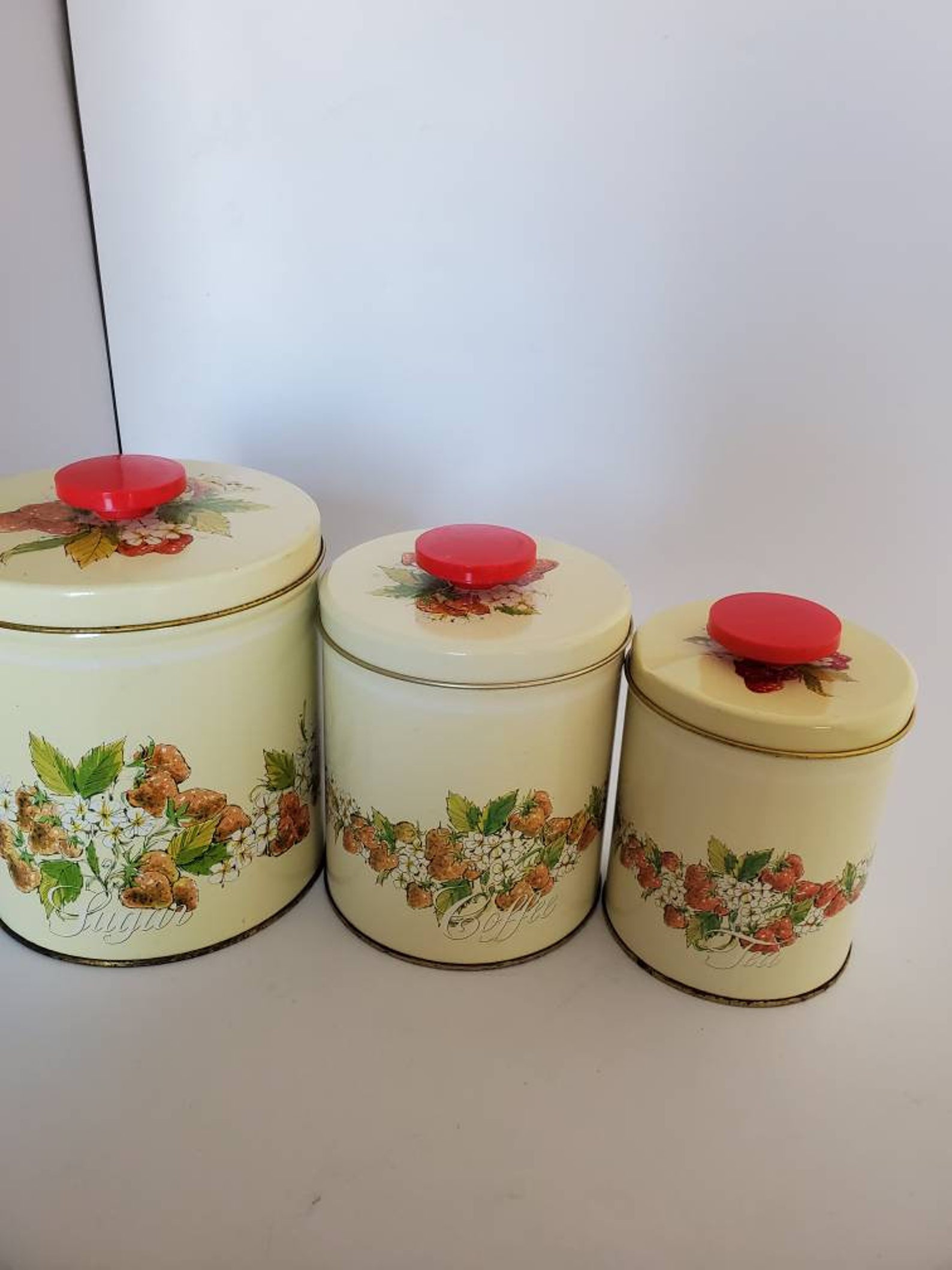 Vintage Tin Canisters Set of 3 1981 Pentron Industries Inc Etsy