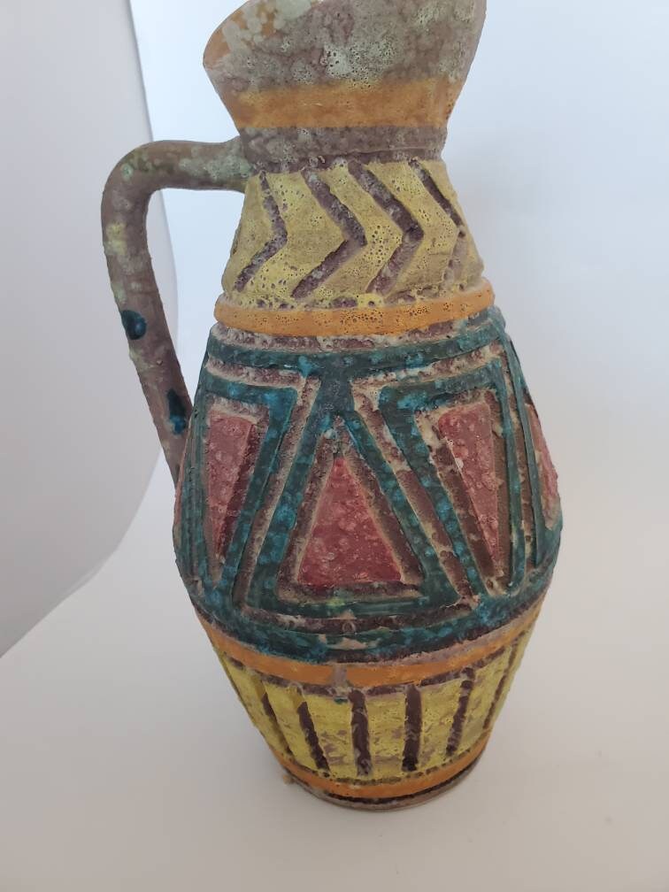 Vintage Italian Pottery Pitcher Vase Stunning Detailed - Etsy