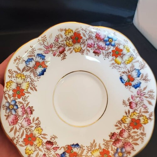 Vintage Taylor and Kent teacup Lomand Teacup and matching saucer bone discount china Longton England handpainted gold trim florals