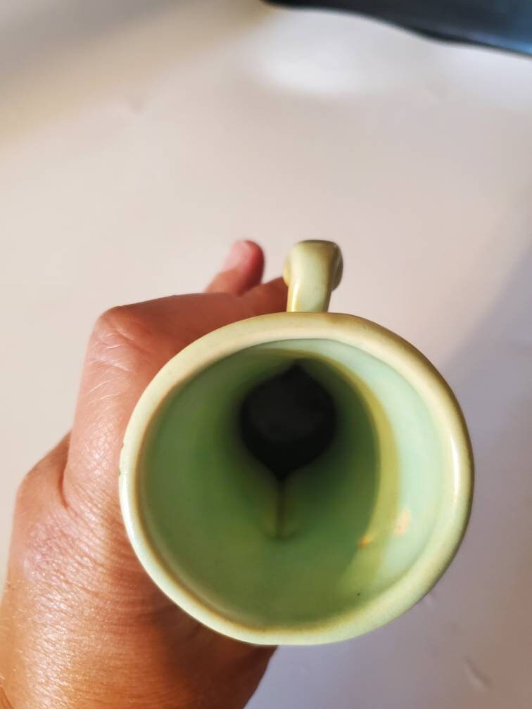 Vintage Green Urn Vase With Hand Painted Blue Flowers Etsy